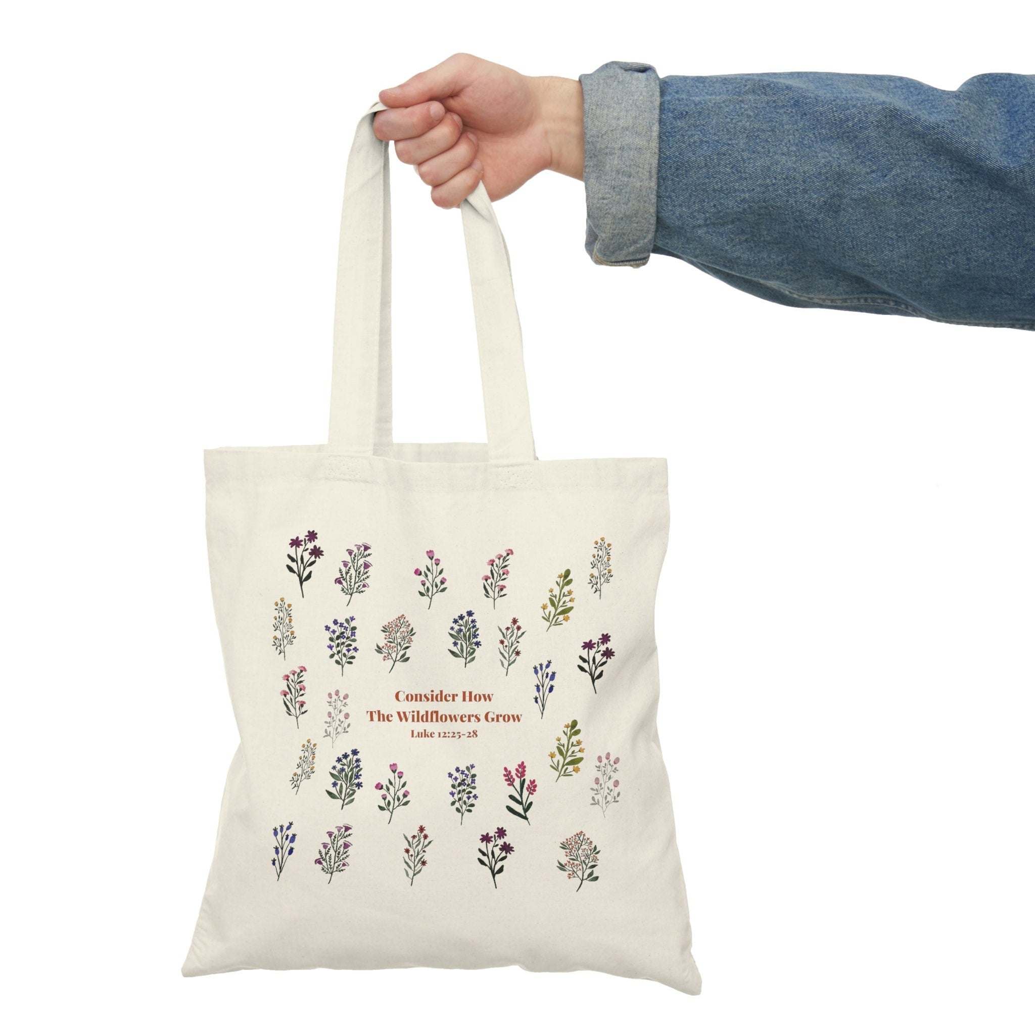 Luke 12:25-28 Bible Verse Tote Bag – Christian Canvas Tote – Aesthetic Faith-Based Bag – Cute Religious Gift – Basic Shopping Bag – Inspirational Christian Accessory